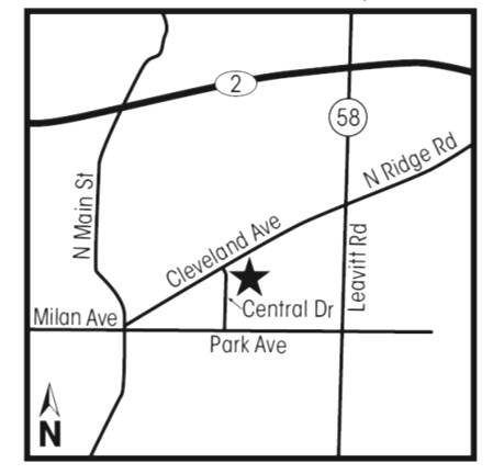 Map showing the location of St. Paul Lutheran Church in Amherst, OH